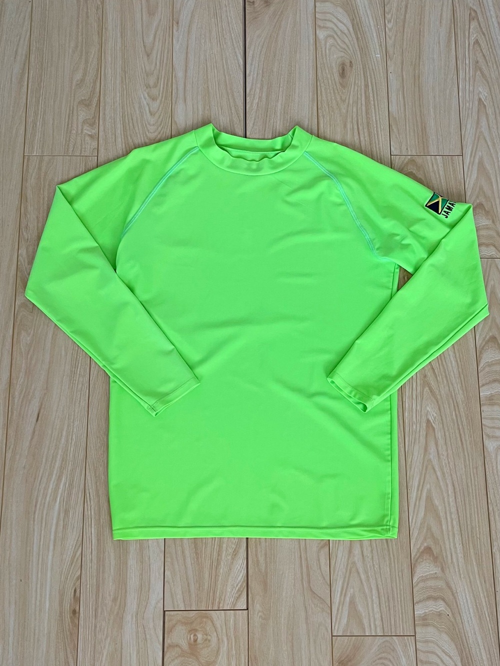 Men's Neon Green Long-Sleeve Swim Shirt - Jamaica Patch